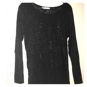 Black long sleeved sheer sequined shirt